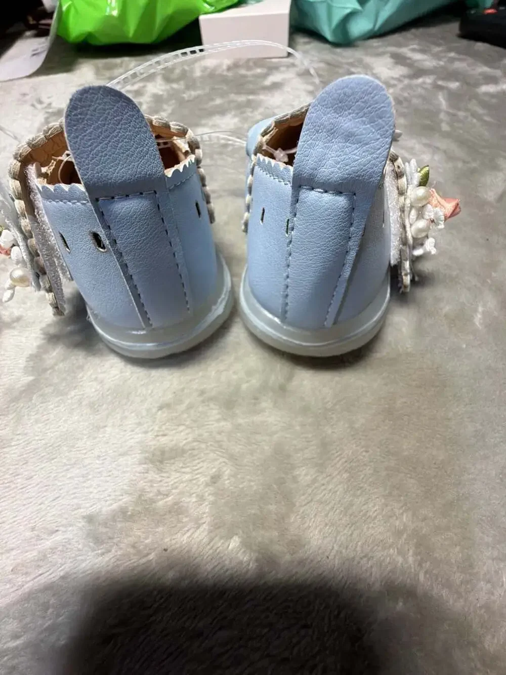 Dyna Kids Light Blue Floral Applique Scalloped Mary Jane Princess Shoes